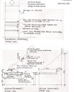 Sketch of understair area to be made into desk space
