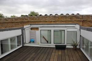 View of rooflight opened and staircase beyond