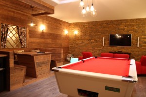 Pool table and banquette seating
