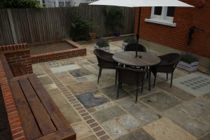 BBQ area, view of luxcrete panels and patio