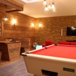 Pool table and banquette seating