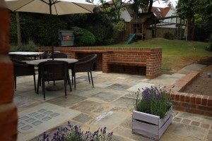 BBQ area, view of luxcrete panels and patio
